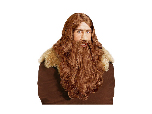 Peruka brązowa Wikinga z brodą i wąsami