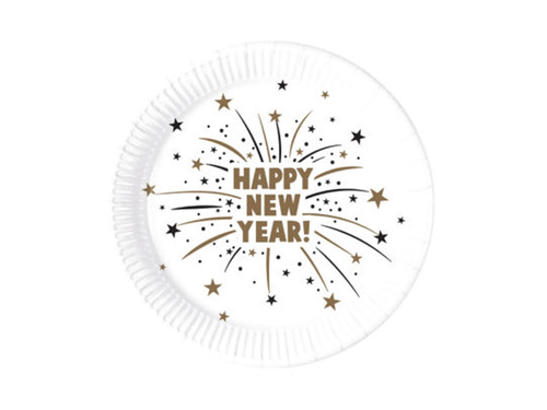 Talerzyki papierowe na Sylwestra Nowy Rok Happy New Year - 23 cm - 8 szt.