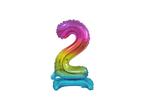 Foil balloon standing number 2 rainbow - 38 cm