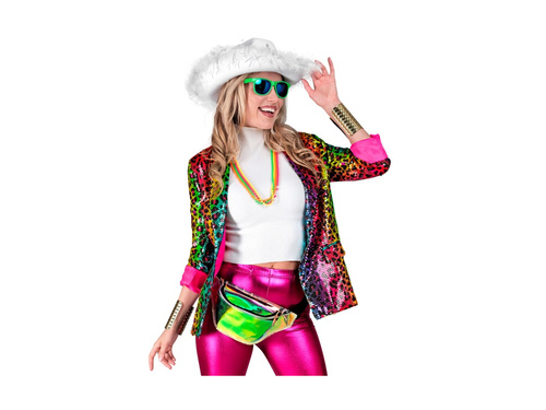 Imprezowa marynarka Party Fashion - tęczowa cekinowa panterka