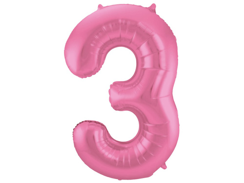 Number 3 Matte Pink Foil Balloon - 86 cm - 1 pc
