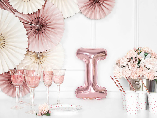 Foil balloon letter "I" pink and gold - 35 cm