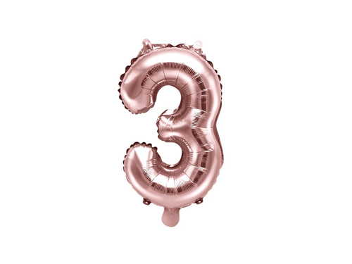 Foil balloon number 3 golden pink - 35 cm