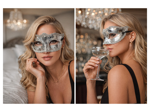 Maska karnawałowa wenecka - srebrna - 1 szt.