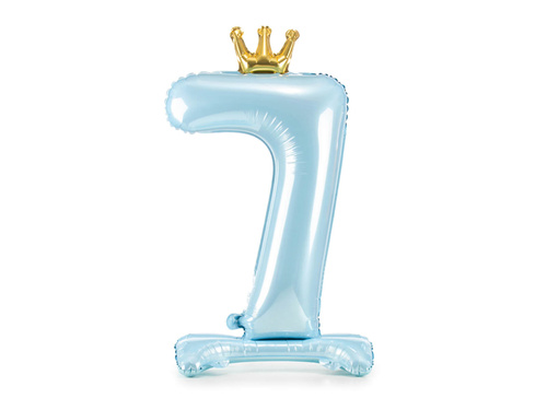 Foil balloon standing number 7 blue with crown - 84 cm - 1 pc.