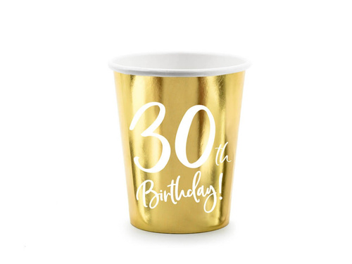 Kubeczki papierowe na trzydzieste urodziny 30h Birthday! 220ml - 6 szt.