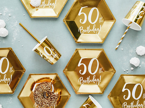 Golden fiftieth birthday plates - 20 cm - 6 pcs.