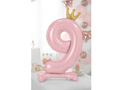 Foil balloon standing number 9 pink with crown - 84 cm - 1 pc.