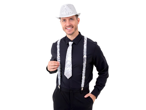 Cekinowy krawat - srebrnym - 36 cm - 1 szt.