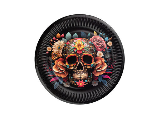 Talerzyki papierowe na Halloween Dia de los muertos - 18 cm - 6 szt.