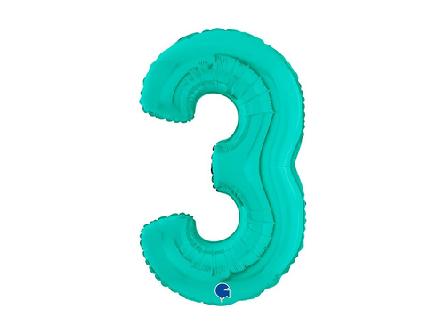 Balon foliowy cyfra 3 turkusowy - 26" - 1 szt.