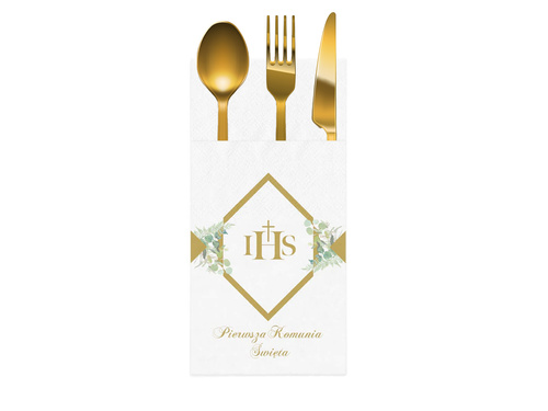 Communion cutlery pockets with eucalyptus - 16 pcs.