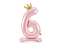 Foil balloon standing number 6 pink with crown - 84 cm - 1 pc.