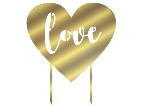 Cake topper heart, gold plexi - 18x20 cm - 1 pc