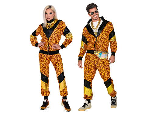 80s orange leopard shell suit