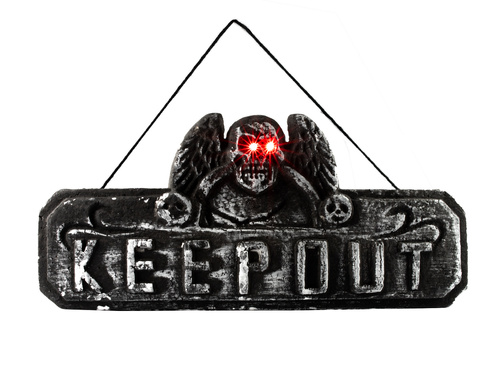 Dekoracja świecąca LED - Keep out z czaszką - 1 szt.