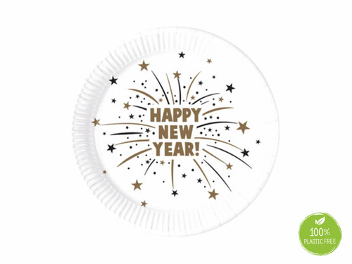Talerzyki papierowe na Sylwestra Nowy Rok Happy New Year - 23 cm - 8 szt.