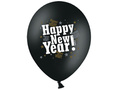 Balony czarne z nadrukiem Happy New Year na sylwestra - 37 cm - 50 szt.