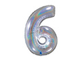 Balon foliowy cyfra 6 brokatowy holograficzny srebrny - 26" - 1 szt.