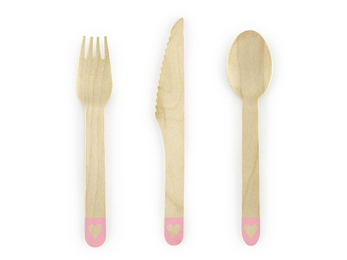 Set of wooden cutlery Hearts of blush pink - 18 pcs.