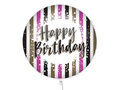 Balon foliowy Happy Birthday w paski - 46 cm - 1 szt.