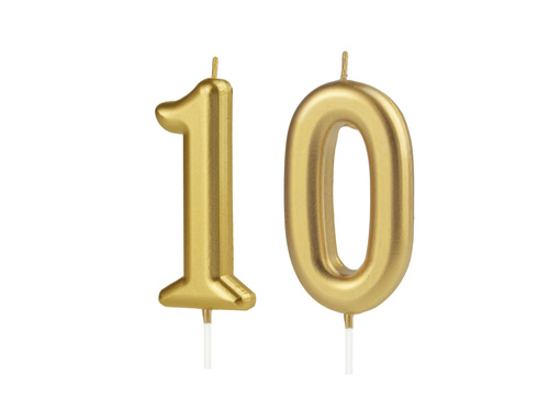 Świeczki cyferki złote - 10 - 2 szt.