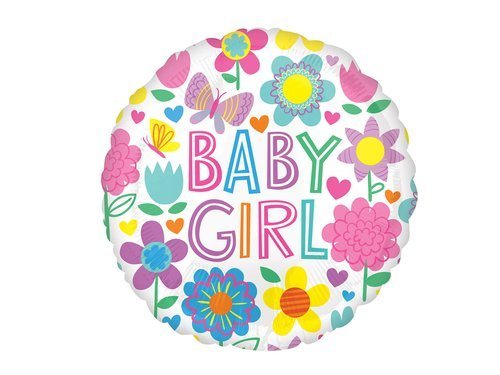 Balon foliowy Baby Girl Kwiatki - 43 cm - 1 szt.