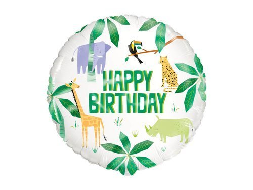 Balon foliowy Happy Birthday zestaw Safari - 1 szt.