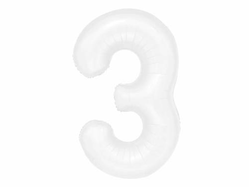 Balon foliowy biała cyfra 3 - 100 cm - 1 szt.