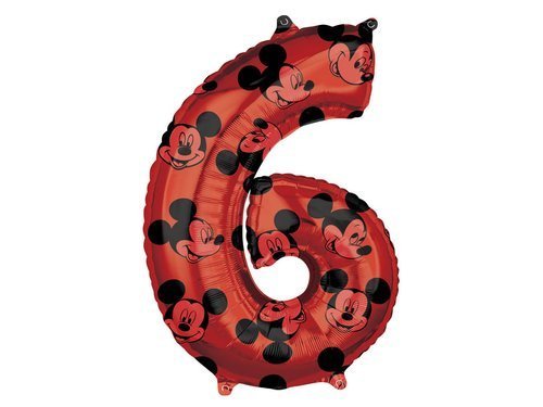 Balon foliowy cyfra 6 Myszka Mickey - 66 cm - 1 szt.