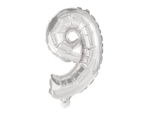 Balon foliowy cyfra 9 srebrna - 35 cm