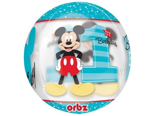 Balon foliowy kula Myszka Mickey na roczek - 40 cm - 1 szt.