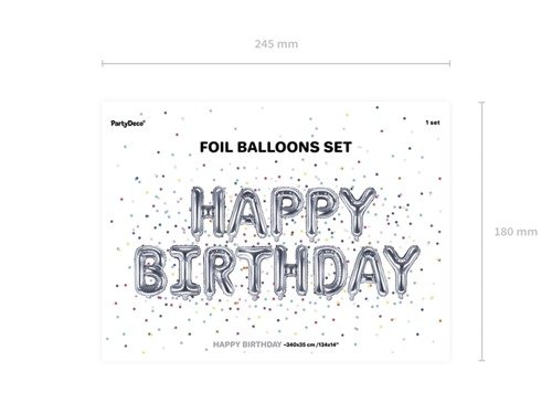 Balon foliowy srebrny Happy Birthday 340x35 cm.