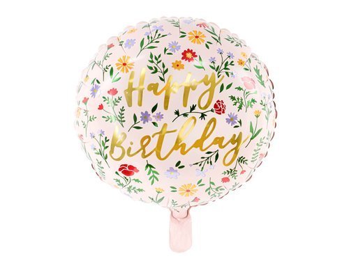 Balon foliowy w kwiatki Happy Birthday - 45 cm - 1 szt.