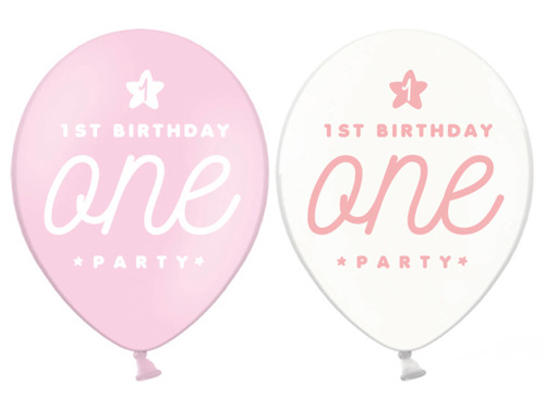 Balon z nadrukiem dla dziewczynki 1st Birthday One Party - 30 cm - 50 szt.