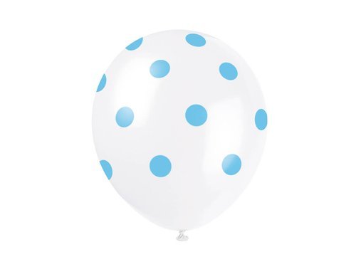 Balony białe w błękitne kropki - 30 cm - 6 szt.