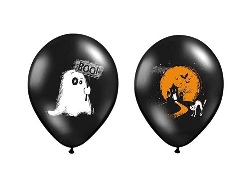 Balony czarne na Halloween - Duszek Boo - 37 cm - 50 szt.