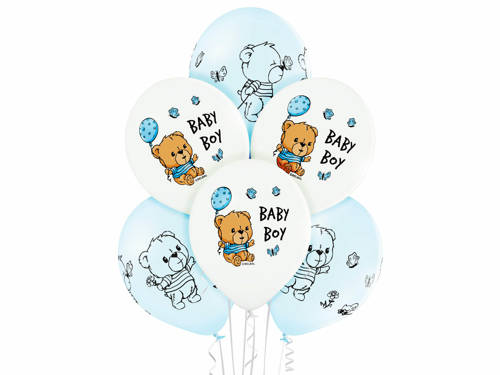 Balony lateksowe Baby Boy z misiem - 30 cm - 6 szt.