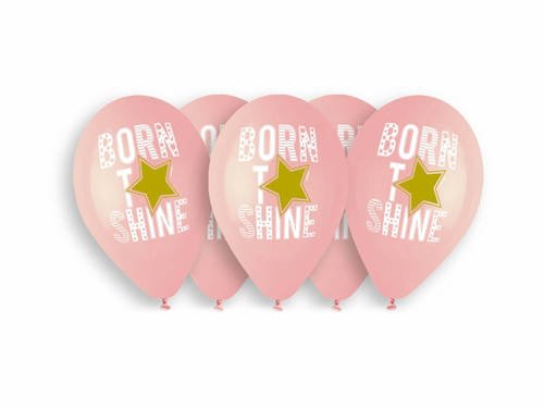 Balony lateksowe Born to shine różowe - 33 cm - 5 szt.