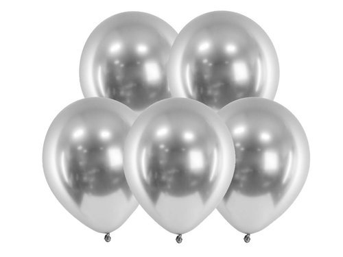 Balony lateksowe Glossy srebrne - 30 cm - 50 szt.