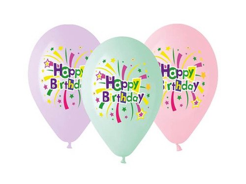 Balony lateksowe Happy Birthday - 33 cm - 5 szt.