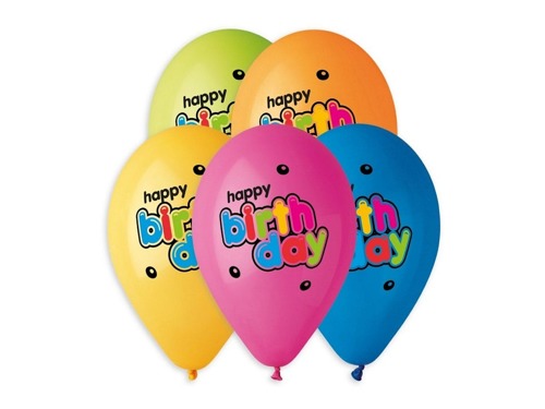 Balony lateksowe Happy Birthday - 33 cm - 5 szt.