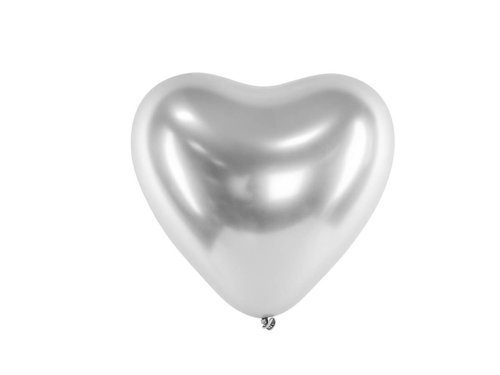 Balony lateksowe Serca Glossy srebrne - 30 cm - 5 szt.