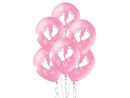 Balony lateksowe Stópki na baby shower dla dziewczynki - 30 cm - 5 szt.