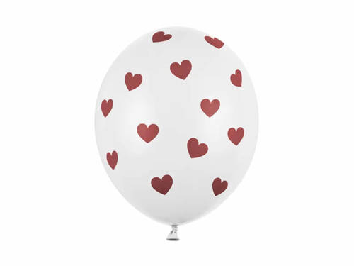 Balony lateksowe białe w czerwone serduszka - 30 cm - 6 szt.