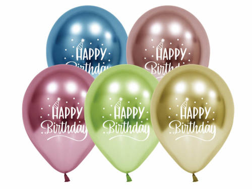 Balony lateksowe platynowe Happy Birthday - 30 cm - 5 szt.