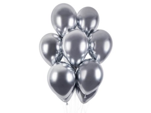 Balony lateksowe shiny srebrne - 33 cm - 50 szt.