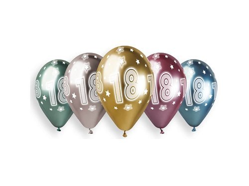 Balony lateksowe shiny z liczbą 18 - 33 cm - 5 szt.