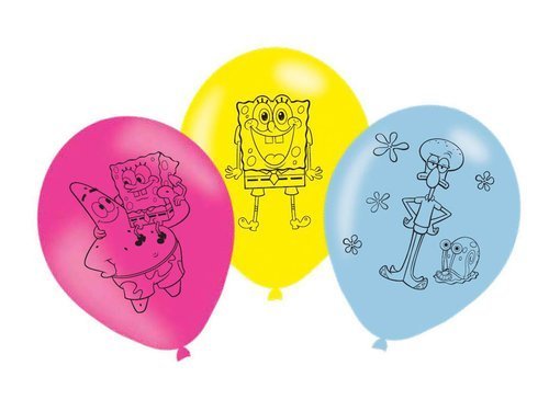 Balony lateksowe urodzinowe Spongebob Kanciastoporty - 27,5 cm - 6 szt.