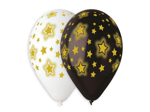 Balony lateksowe w złote gwiazdki - 33 cm - 5 szt.